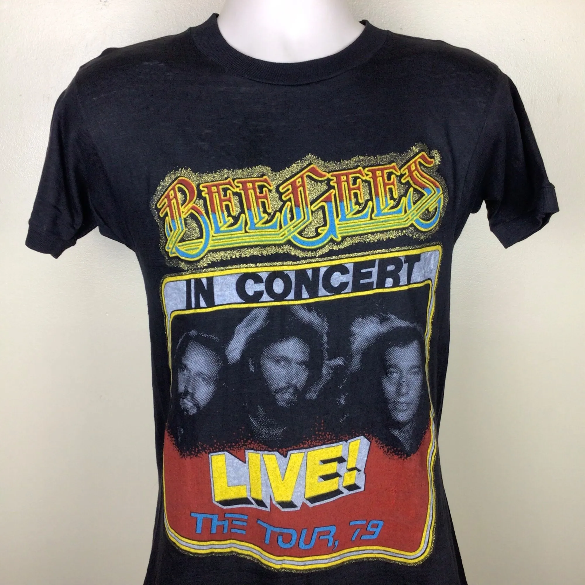 Vtg 1979 Bee Gees Concert Tshirt Black S/M 70S Disco Pop Group Band Spirits Che Ha Pilettato