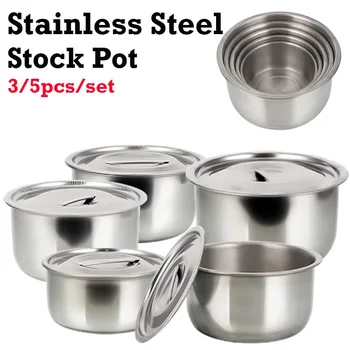 3/5pcs Stainless Steel Soup Pot Stock Pot Set With Lid Household Kitchenware Thickening Cooking Stew Tools Kitchen Accessories