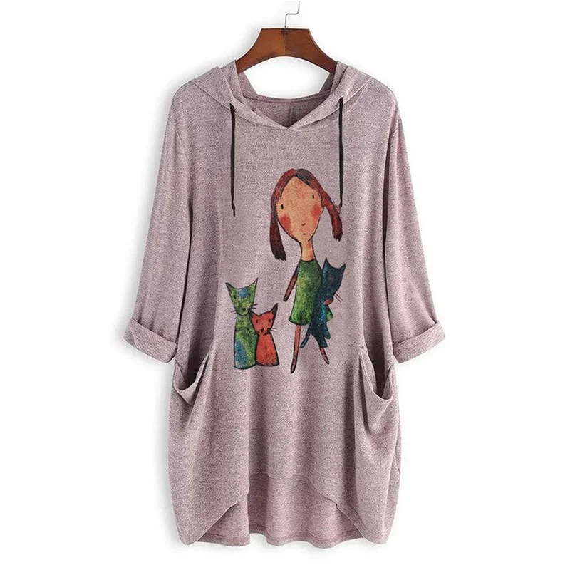 Women Loose Long Sleeve Pullover Hoodie Spring Autumn Women's Sweater Loose Hooded Top