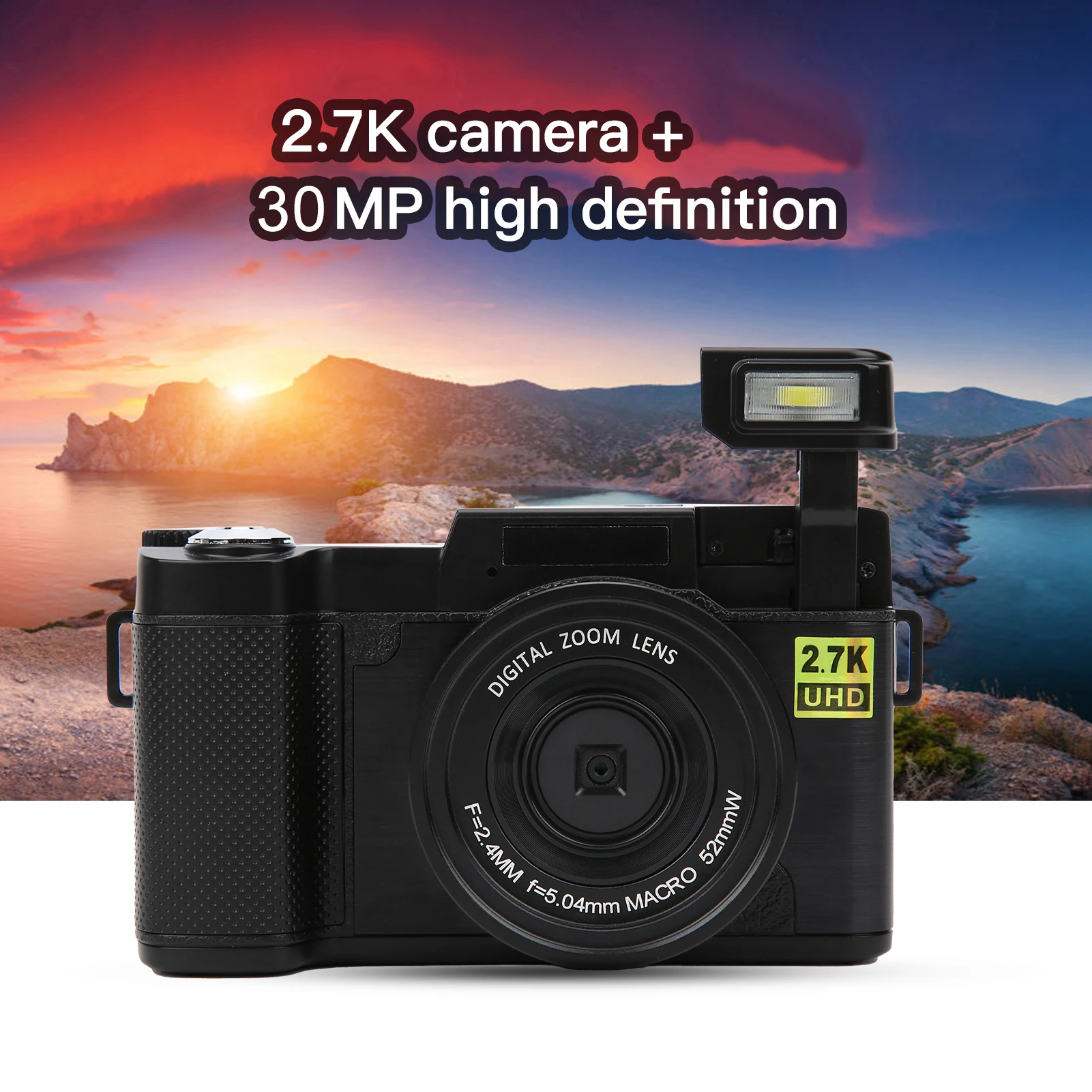 DV 캠코더 디지털 카메라, 고화질 USB 충전, 3 인치 LCD 화면, 180 도 회전, 2.7K 30MP, 2.7K