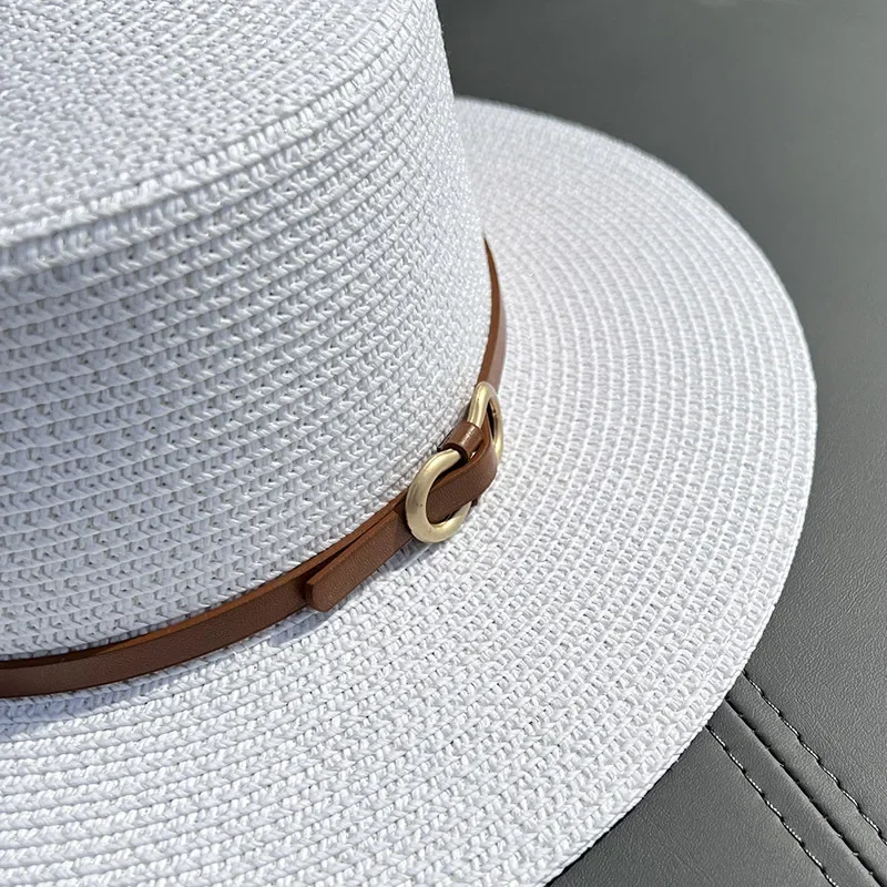 2023 Simple Straw Summer Women Beach Hat Female Casual Panama Hat Lady Brand Women Flat Brim Bowknot Straw Cap Girls Sun Hat