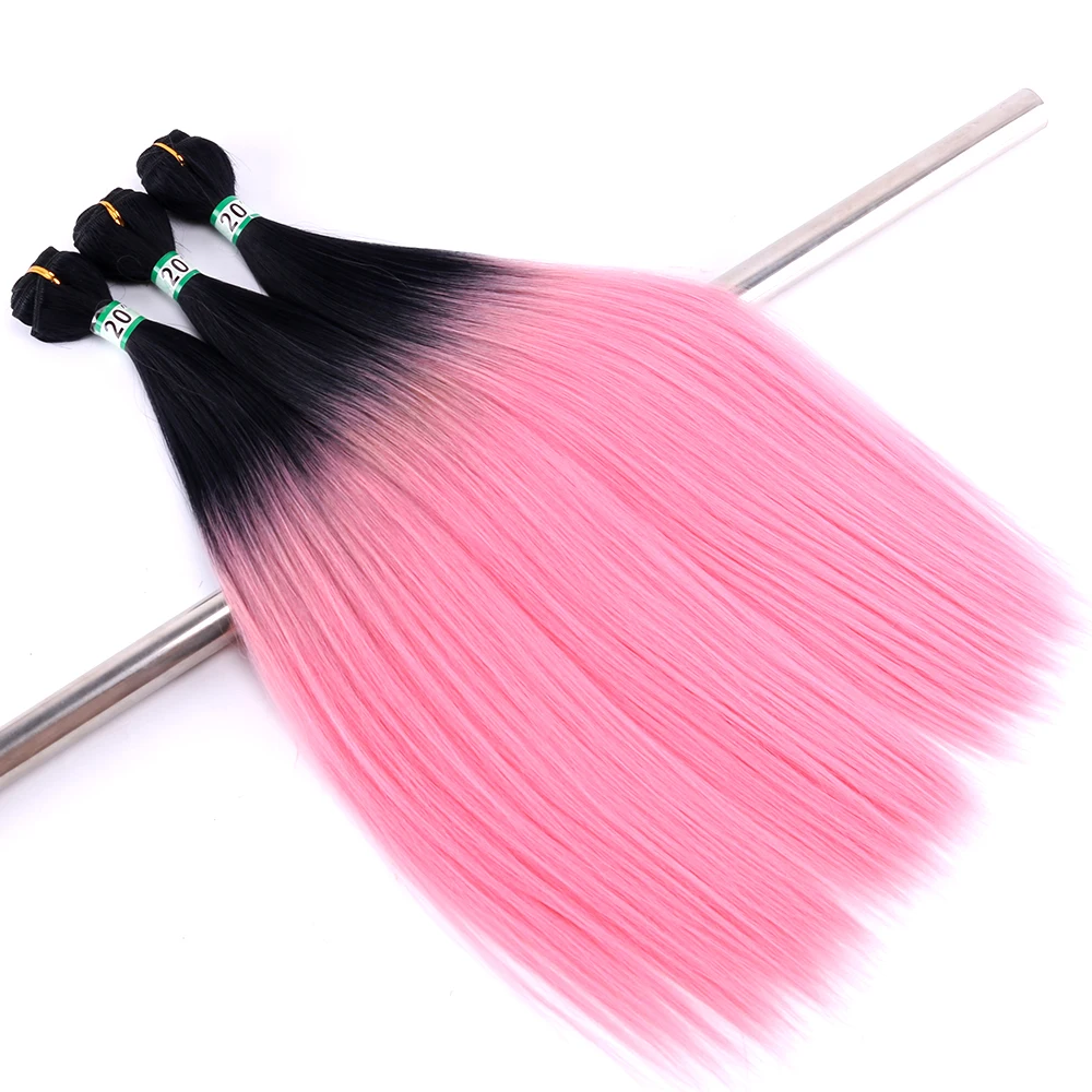 Synthetic Straight Hair Bundles Black To Purple Red Brown Golden Sliky Straight Synthetic Hair Extensions for Black Women