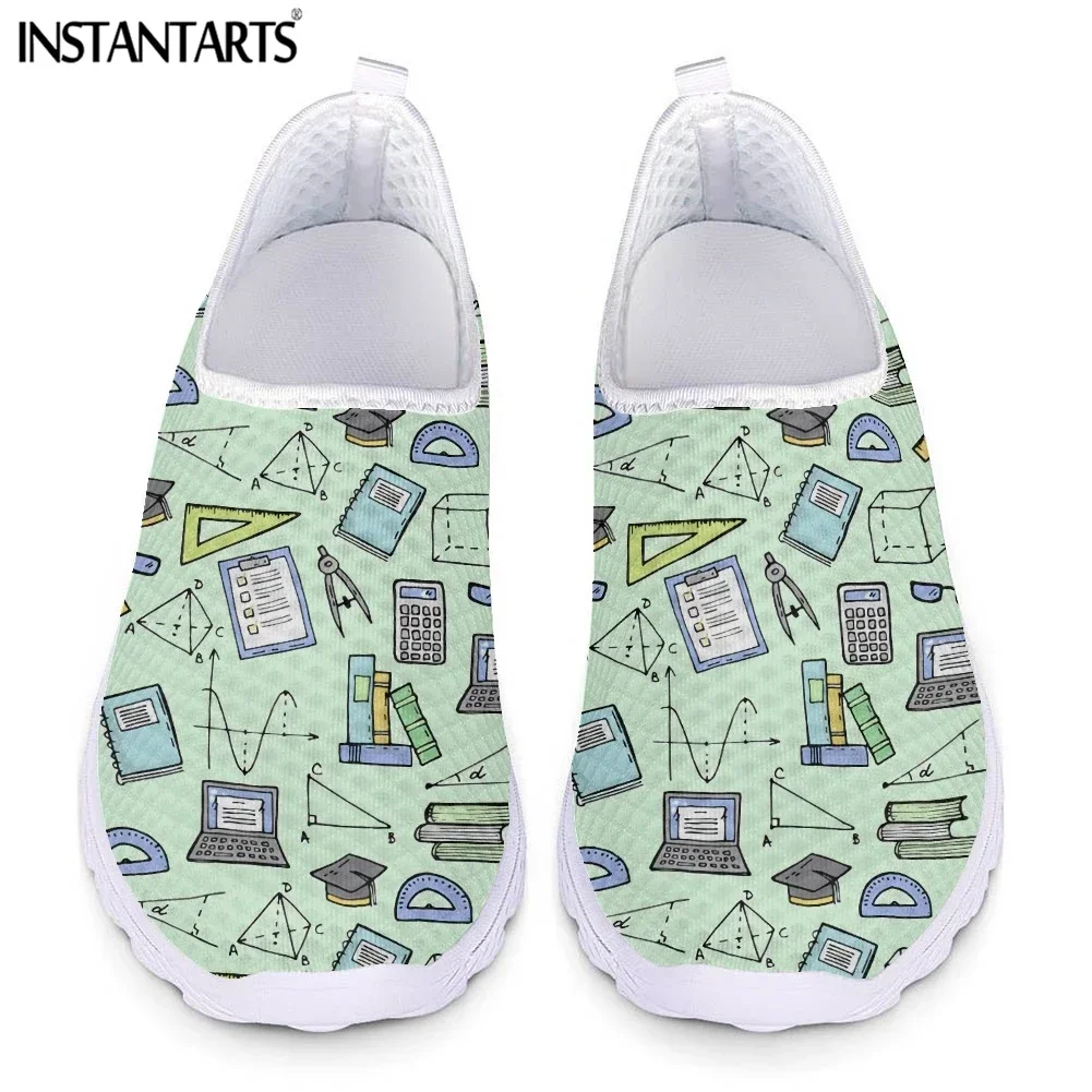 Summer Casual Breathable Slip-on Flat Shoes Math Science Formula Printed Women Mesh Sneakers Light Lazy Loafers
