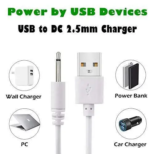 Charging Cable 2PCS USB to AUDIO DC For Rechargeable Wand Massagers 2.5mm