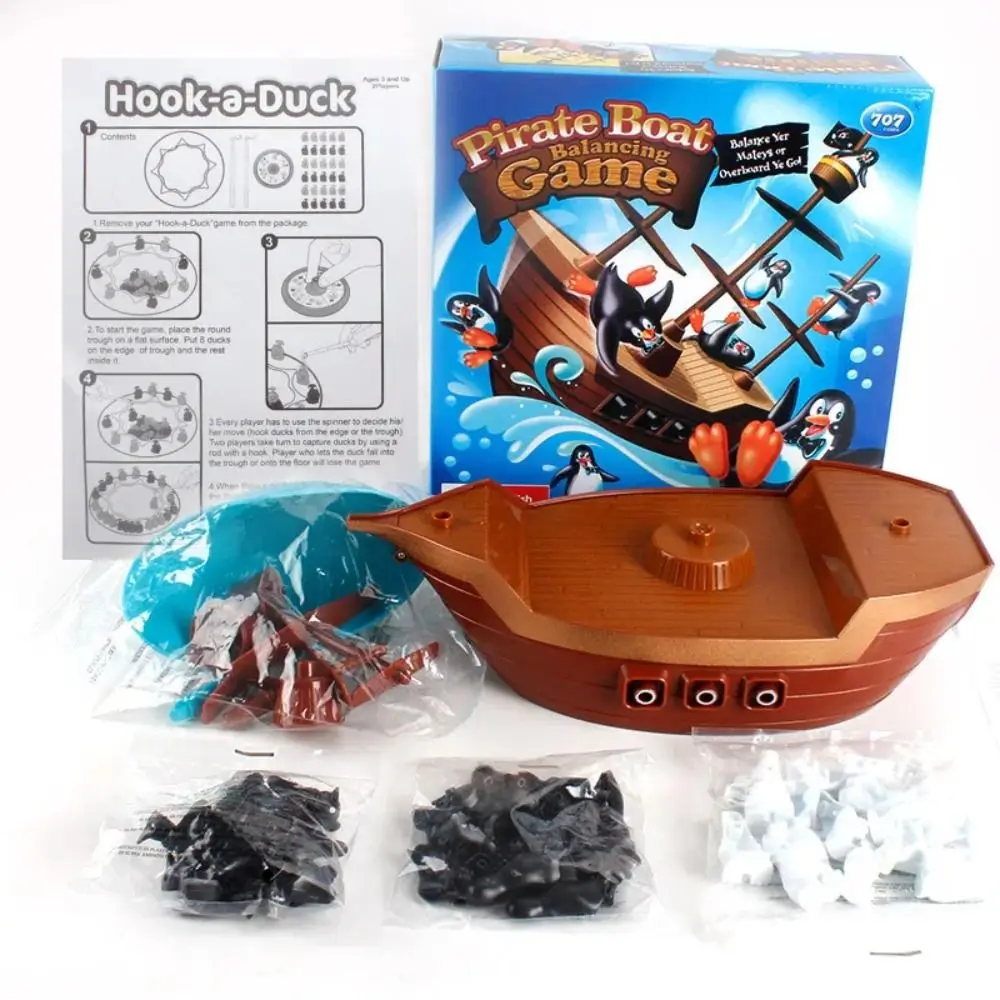 1 set Educational Penguin Pirate Ship Balance Game Interactive Learning Pirate Boat Game Toy Stackable Parent-child