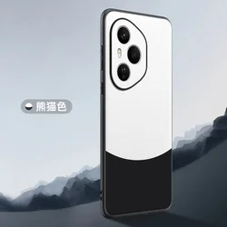 Luxury Brushed Leather Shockproof Bumper Case - Contrast Color Cover for HONOR 400 Pro (Panda color)