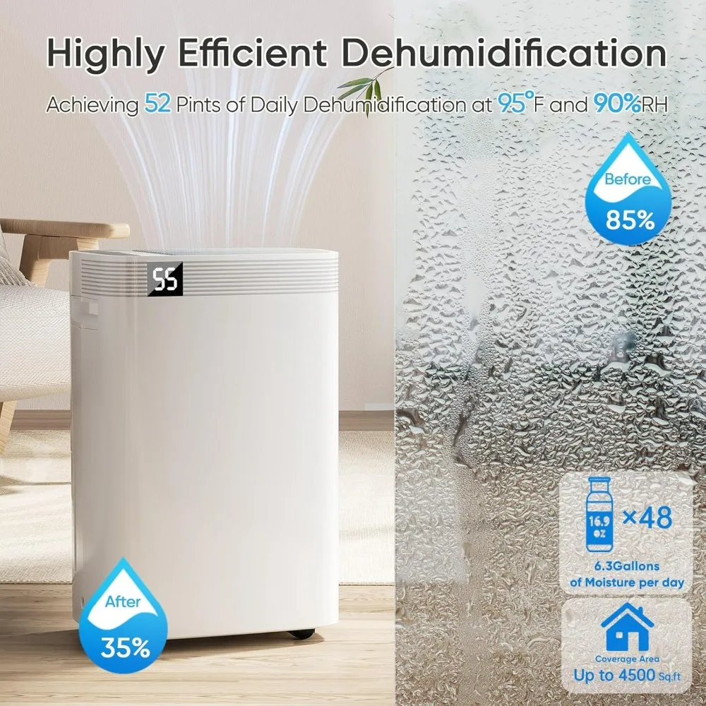 2 Pints Dehumidifier for Basement and Home with Drain Hose & Water Tank, 3 Smart Modes,Energy Dehumidifier for Home and Office