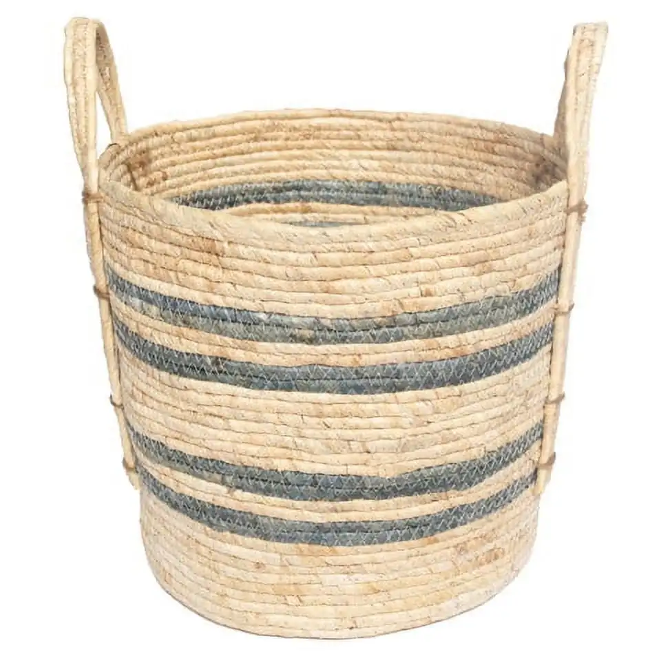 

Better Homes & Gardens Natural Maize Colored Stripe Basket, Blue Gray, Large