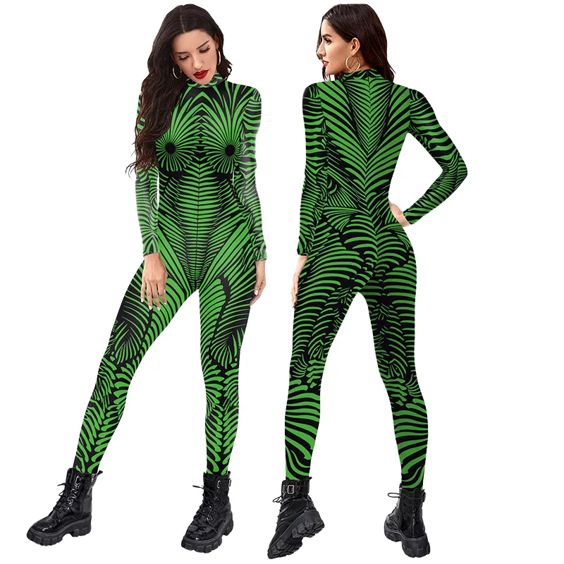 

Color Cosplayer 3D Printing Cosplay Costume Women Breathable Catsuit Anime Bodysuit Carnival Party Jumpsuits Striped Zentai