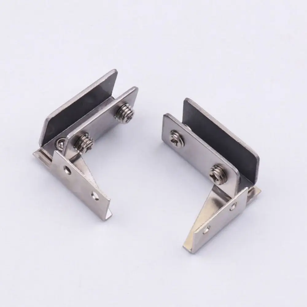 2PCS Hardware Glass Door Hinge Zinc Alloy Furniture Frameless Clamp Self-closing No Drilling Cabinet Door Hinge Glass Cabinet