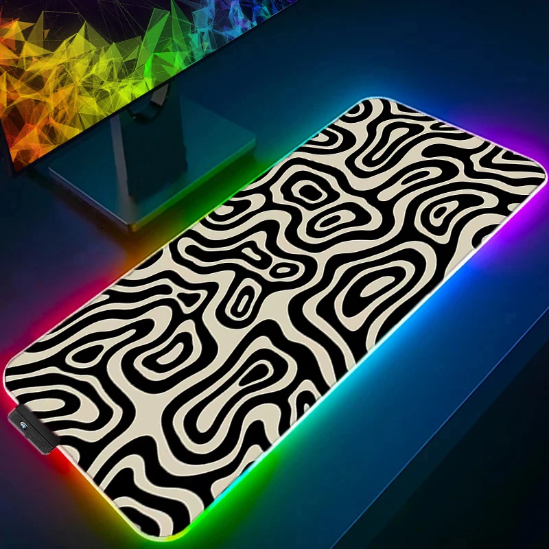 

RGB LED Gaming Mouse Pad Black and White Pc Accessories Laptop Keyboard Mat Cool Computer Offices Luminous Anti-skid Game Mats