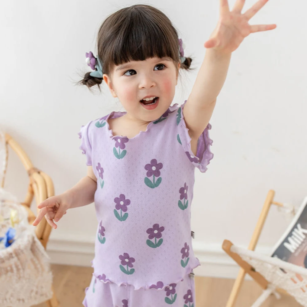 Bear Leader Summer New Pajama Baby Girl Clothes 3-7 Years Old Flower Printed Short Sleeved Top + Shorts Cute Children's Set - Image 4