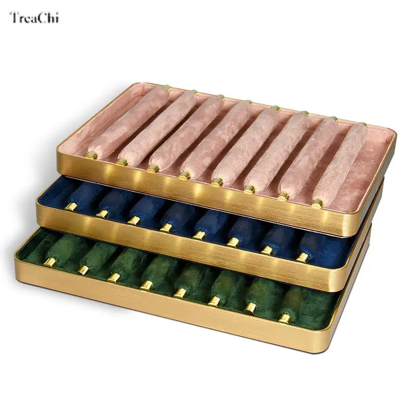 Cashmere Leather Metal Ring Jewelry Tray with 8/6 Detachable Ring Sticks Display Wooden Store Display Prop Ring Holder Organizer 4pcs detachable magnetic wooden miniature train carriage model developmental kids toy gift