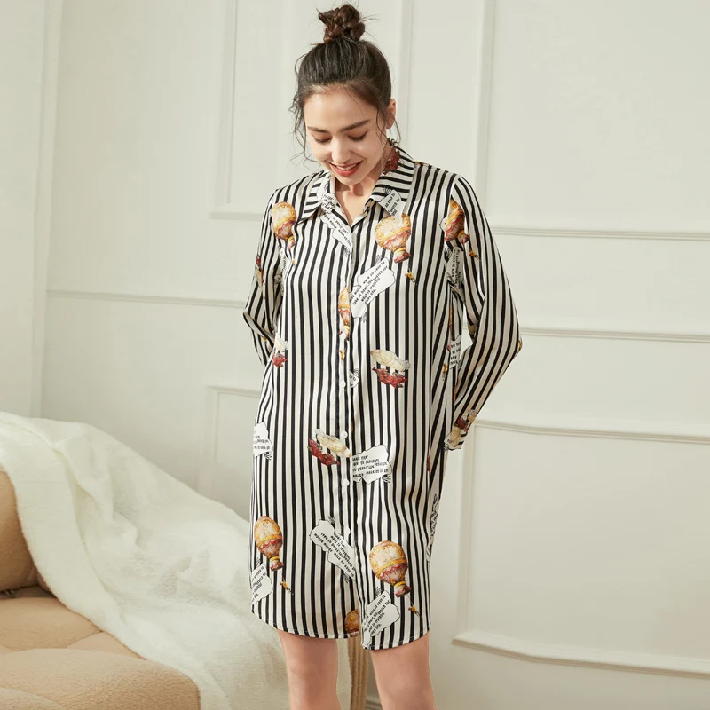 Ling 2 Pcs Sleep Lounge Striped Print Women's Pajamas Set Pajamas Long Sleeve Sleepwear Spring Summer Nightwear Pyjama for Women