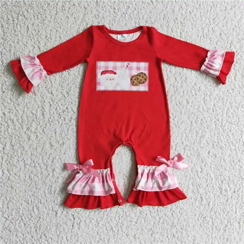 

Wholesale price Girls Santa Claus milk cookies long sleeve boutique cute onesie