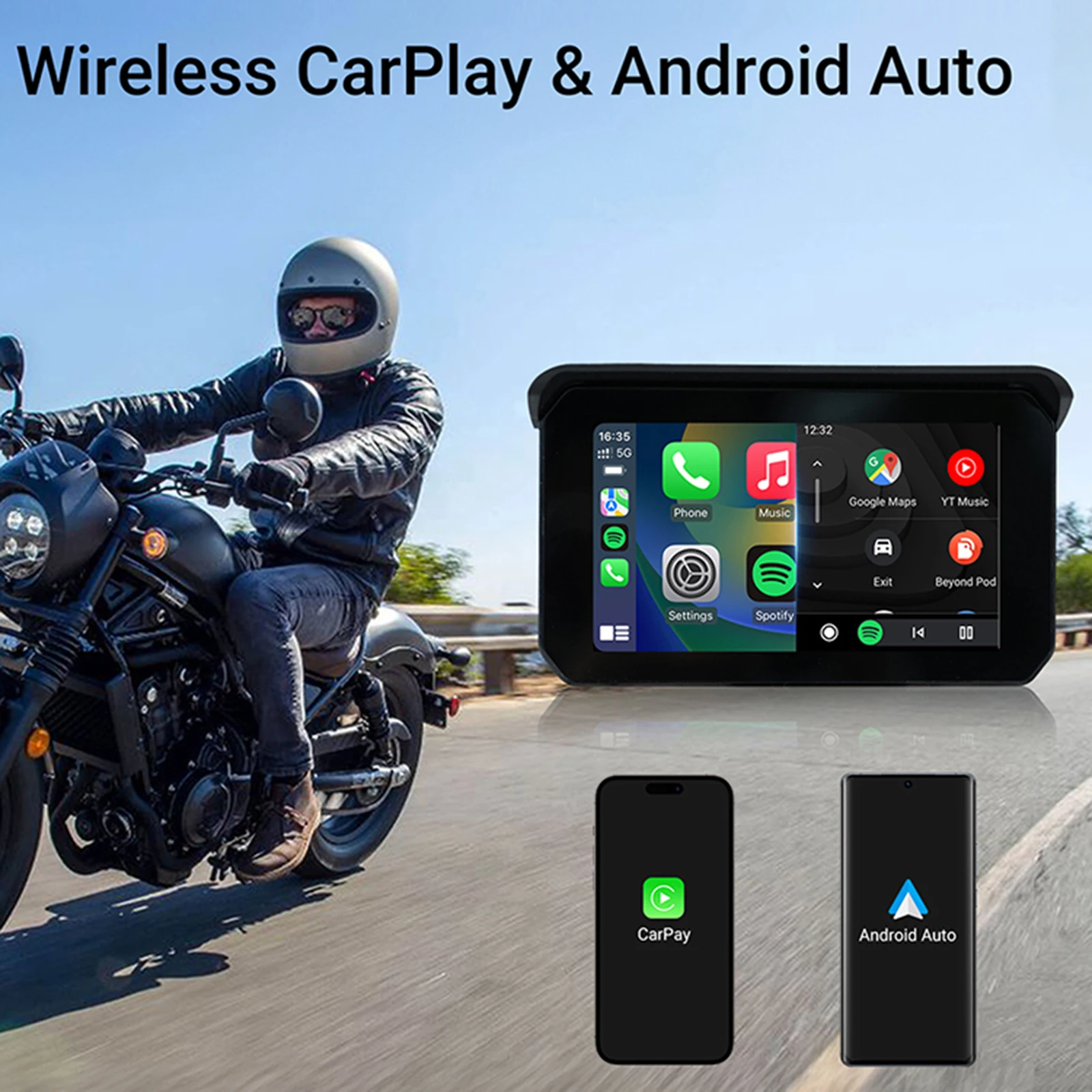 5 inch Motorcycle Navigator Touch Screen IP65 Waterproof Motorcycle CarPlay Wireless Apple CarPlay Android Auto Dual Bluetooth
