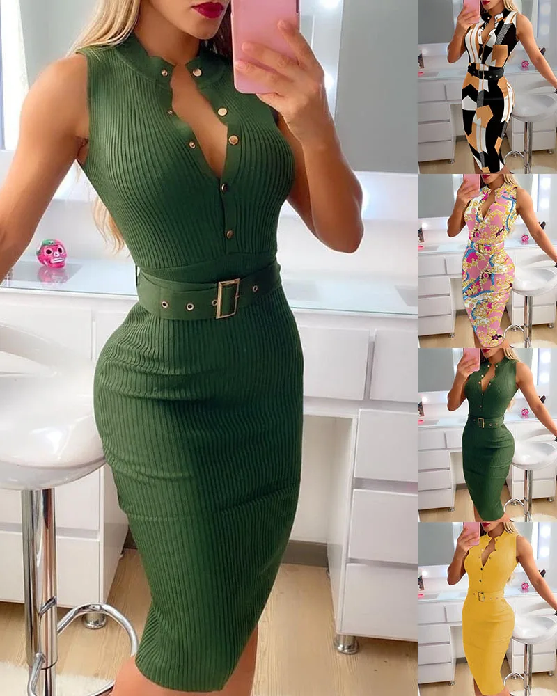 

Autumn Knitted Women's Dress Elegant High Waist Skinny Office Dresses 2023 Fashion Sleeveless O-neck Knitwear Y2k Casual Clothes