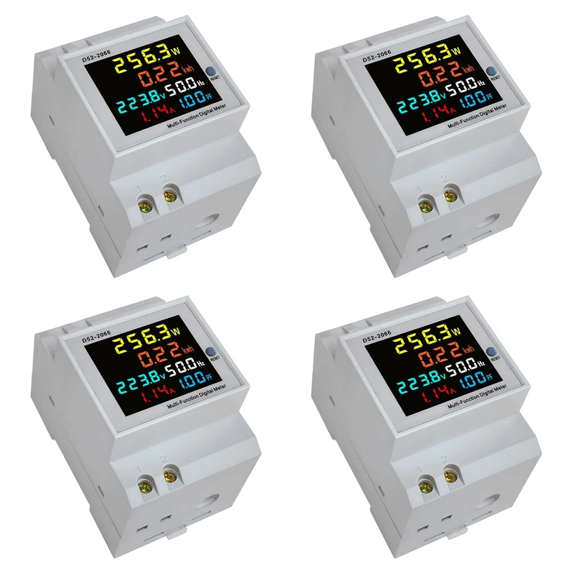 

4X Din Rail AC Monitor 6IN1 250-450V 100A Voltage Current Power Factor Active KWH Electric Energy Frequency Meter VOLT