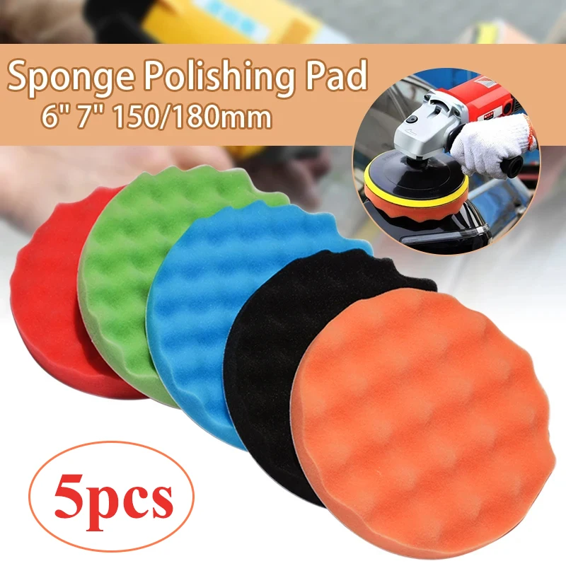 5Pcs 5/6/7Inch Car Polisher Polishing Sponge Pad Kit Auto Waxing Beauty Tool 125/150/180mm ing Pads Cleaning and Maintenance