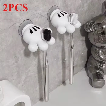 Brush Holder Wall Mickey Palm Toothbrush Holder Cute Suction Cup Bathroom Organizer Multi-Function Hook for Towels Cables Baño