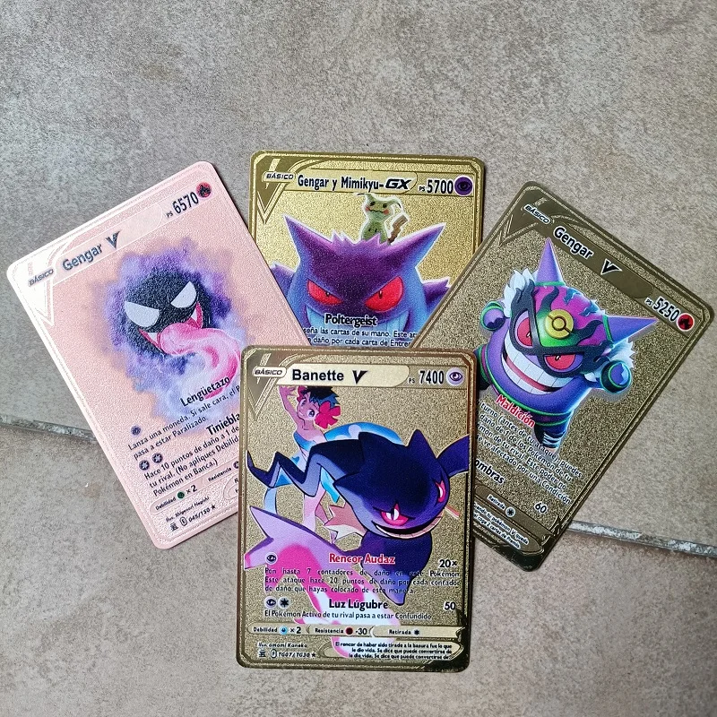 2023 Pokemon Metal Card Letters Pikachu Vmax Charizard Gengar Anime Games Game Collection Golden Card Iron Cards Toys Kids Gifts