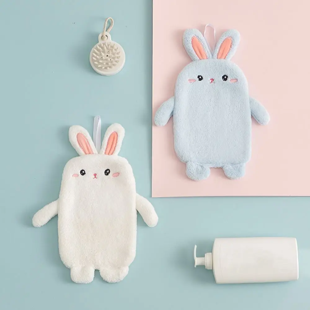 

Coral Velvet Hand Towel Bathroom Cartoon Rabbit Wipe Cloth Wipe Cloth Super Absorbent Quick-Dry Hanging Towel