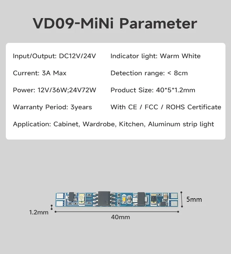 Description Picture 4 of itemDC12V/24V infrared hand control 3A LED dimmer 36W 72W infrared sensor switch no need to open holes suitable for wardrobe door