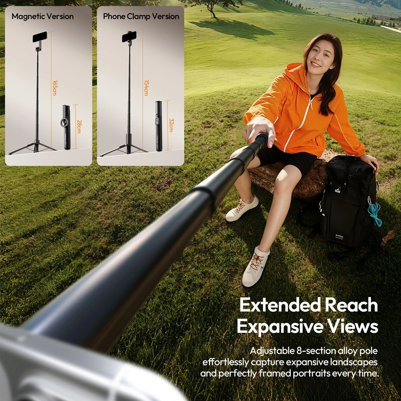 Ulanzi SK27 Portable Selfie Stick Tripod Magnetic Version/Phone Clamp Version 8-Section Pole Dynamic Vlog Tracking Flexible Shot