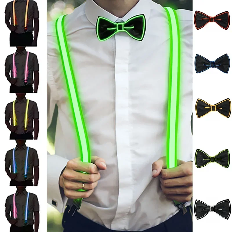 Birthday party decorations luminous tie Party Supplies Suspenders with Bow Tie LED Lights Woman Hangers for Men Wedding Party Accessories Glow-in-the-dark SD01