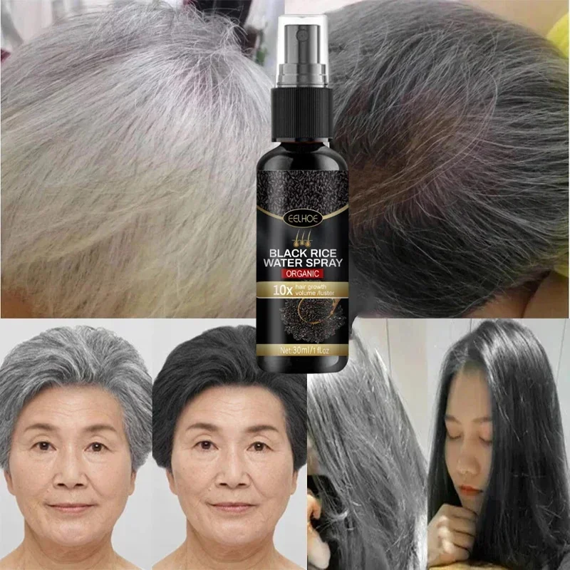 Hair Growth Serum Hair Growth Spray Hair Coloring Product Gray White Hair Treatment Serum White To Black Repair Natural Color Black Rice Nourish Spray Anti Loss Hair
