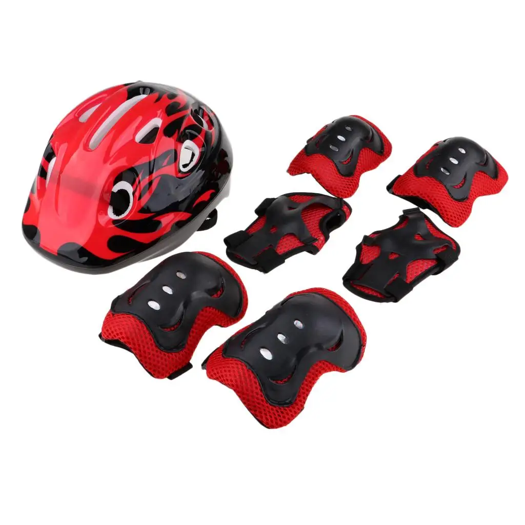 

New 7pcs Kids Roller Skating Helmet (58-62cm) Knee & Elbow Pads Wrist Guards Set