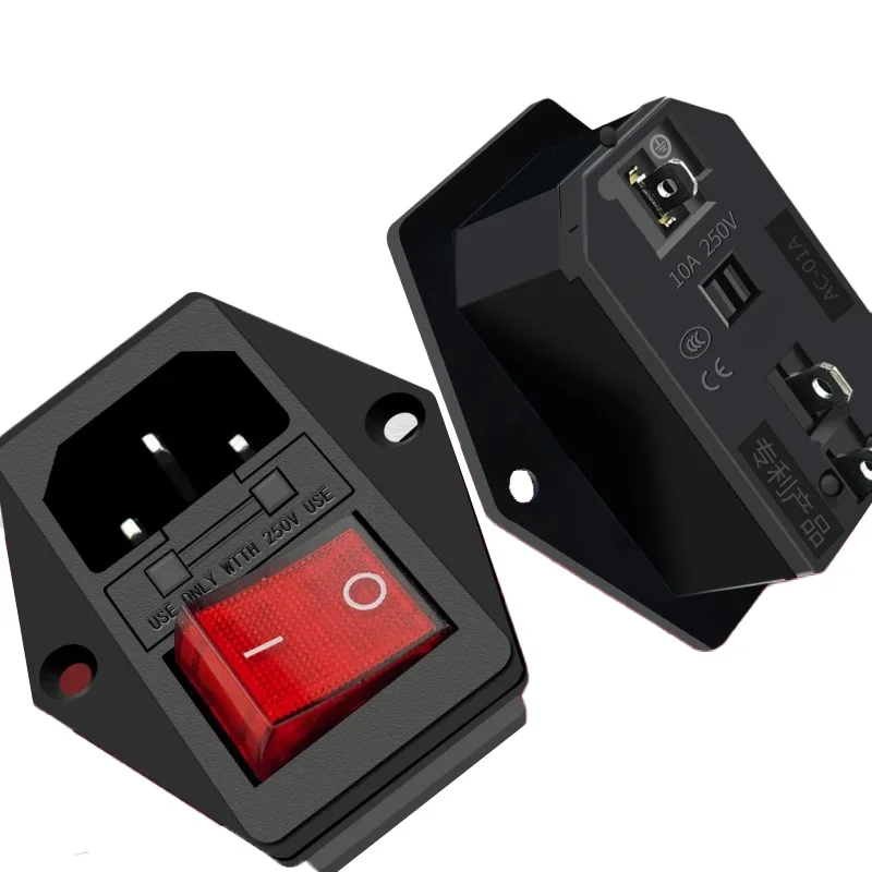 5PCS 250V10A AC-01A Electrical Power Socket Rocker Switch Brass Inlet Plug Connector Computer Mount Outlet With Fuse C-14-F16A power strip power socket power plug adapter