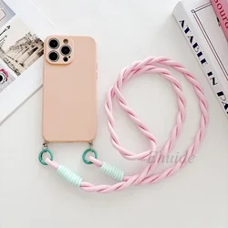 Colorful Crossbody Lanyard Strap Shockproof Phone Case with Soft Cover - S23 Plus (Pink)