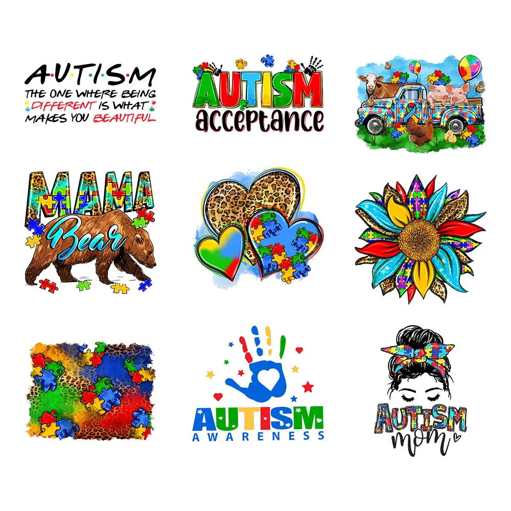 AutismIronOnTransferForClothingPatchesDIYWashableTShirts