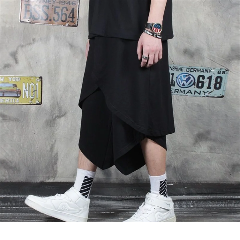 Description Picture 5 of itemFake Two Pieces Trousers Of Irregular Culottes Harem Cropped Pants Men  Hip-Hop Shorts Male Hair Stylist Personality 26-42