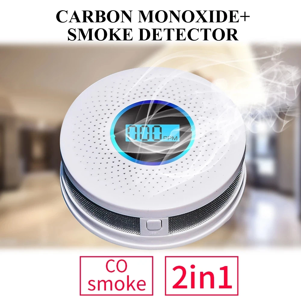 Combination Smoke Detector and Carbon Monoxide Detector with Display, Battery Operated Smoke CO Alarm Detector Sensor carbon monoxide poisoning smoke gas sensor warning alarm detector tester