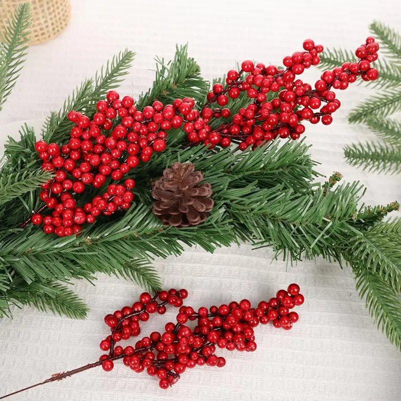 

2/4/6/8pcs Artificial Berries Branches Christmas Wreath Ornaments Fake Plant Foam Berry Flower Branches Party Decor Supplies