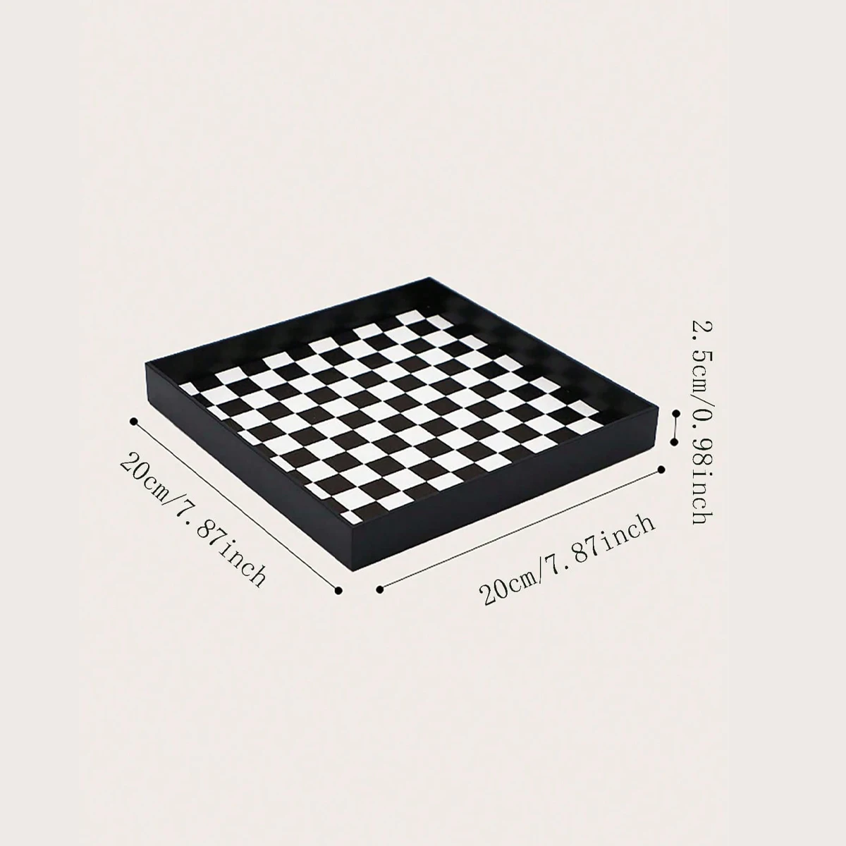 1pc-Desktop Storage Tray, Medieval Black and White Checkerboard Entrance Jewelry, Square Ornament