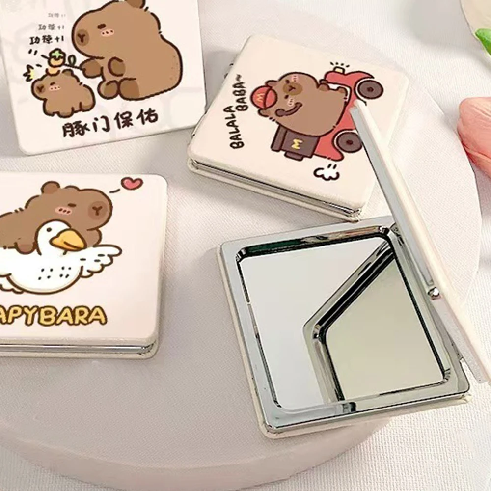 Capybara Cosmetic Mirror Cartoon Double-Sided Folding Makeup Mirror Portable Mini Square High-Definition Makeup Tools