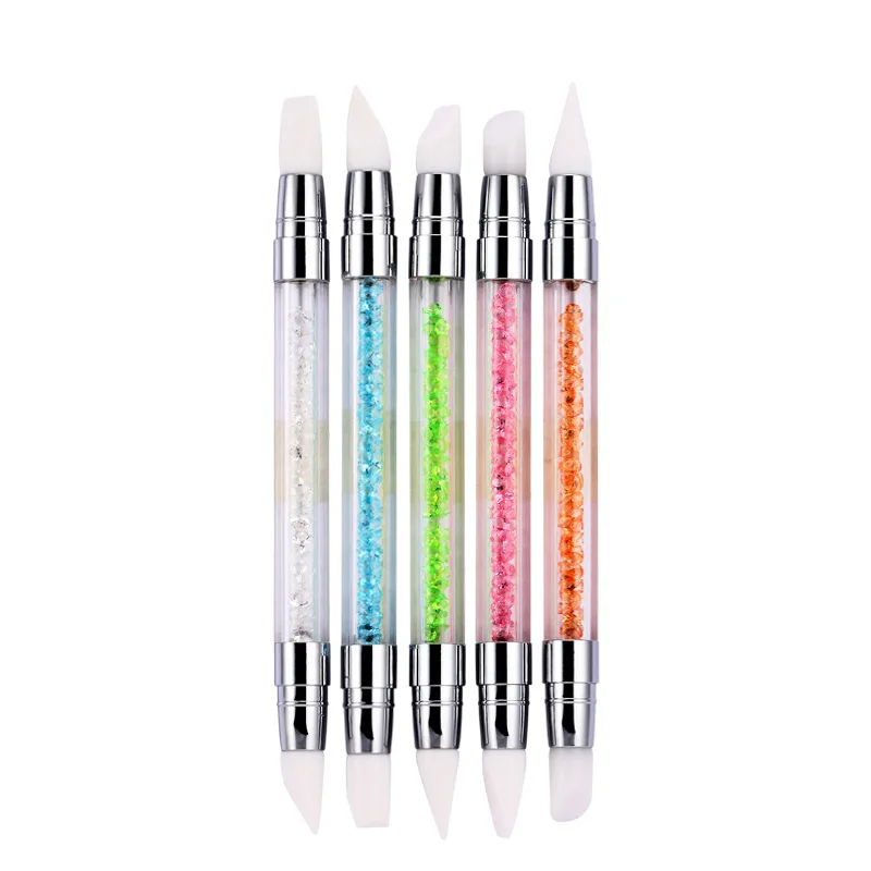Nail Art Silicone Brush Carving Painting Embossing Pen UV Gel DIY Polish Dual-Head Mirror Powder Sculpture Manicure Tool 5Pcs nail art brush