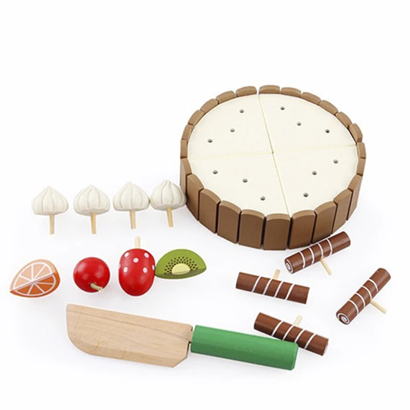 Wooden Children Kitchen Toys Pretend Toys Cutting Cake Play Food Kids Wooden Fruit Cooking For Baby Birthday Interests