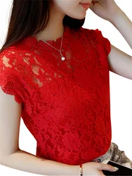 Hollow Out Lace Blouse Elegant Shirt Ladies Tops Crochet Short Sleeve Bottoming Shirts Women Blouses Tops DF1591