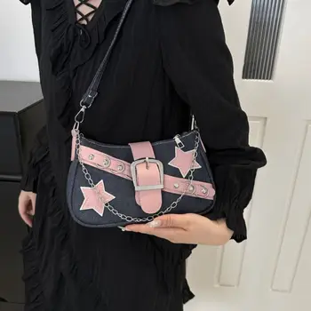 Y2k Fashion Women's Handbags Stars Pattern Cool Girls Underarm Bag Fashion Female Small Shoulder Bags Chain Tote Purses 1