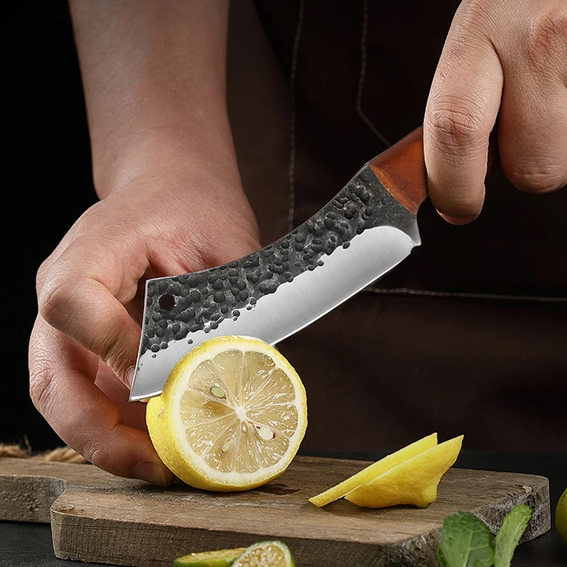Kitchen Knife Meat Cleaver Forged Kitchen Chef Knives High Carbon Steel Meat Boning Cleaver Knife Professional Butcher Utility Fish Fruit Knife with Cover