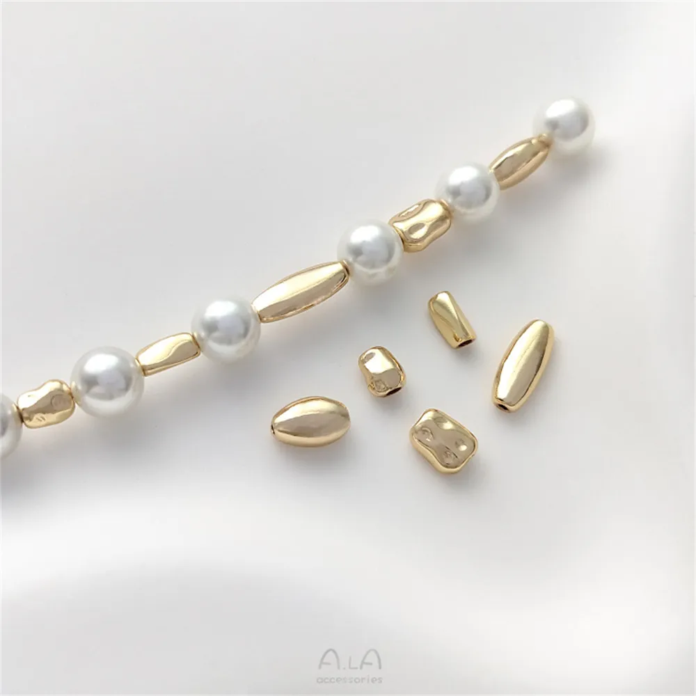 

Copper wrapped 14K genuine gold irregular stone bead rice shaped separated bead handmade DIY pearl bracelet ear jewelry