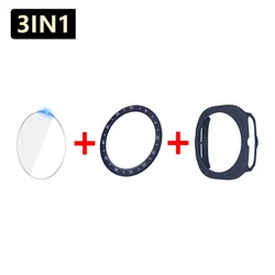Premium 3-in-1 Tempered Glass Screen Protector with Hard PC Case & Bezel Ring Cover for Watch 7 Ultra 47mm (Midnight Blue)