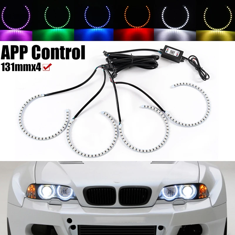 5050 SMD RGB LED ANGEL EYES KIT Bluetooth APP Fit for BMW 3 5 7 Series E38  E39 E46 Multi-color 131*146mm 131mm - AliExpress