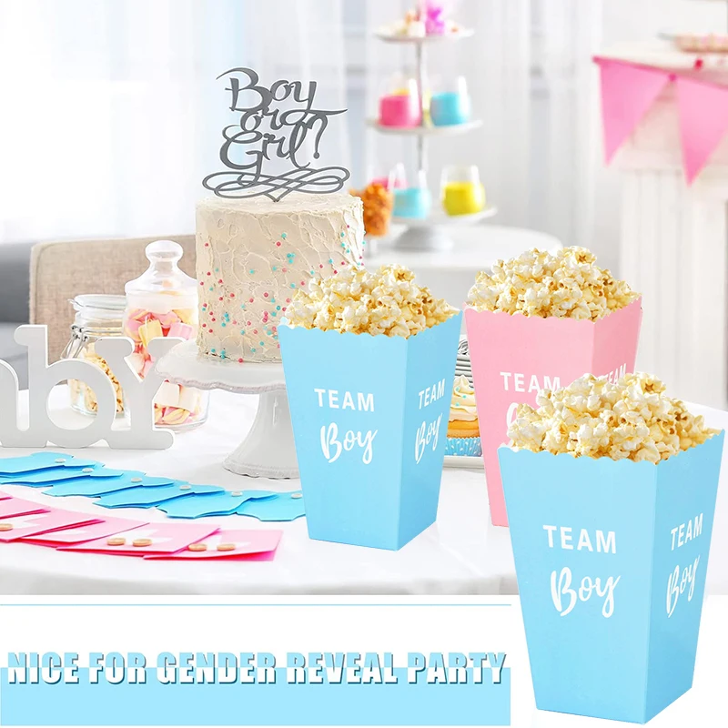 6/12Pcs Gender Reveal Party Popcorn Box Team Boy Team Girl Decorations Baby Gender Reveal Supplies Candy Gift Box Baby Shower