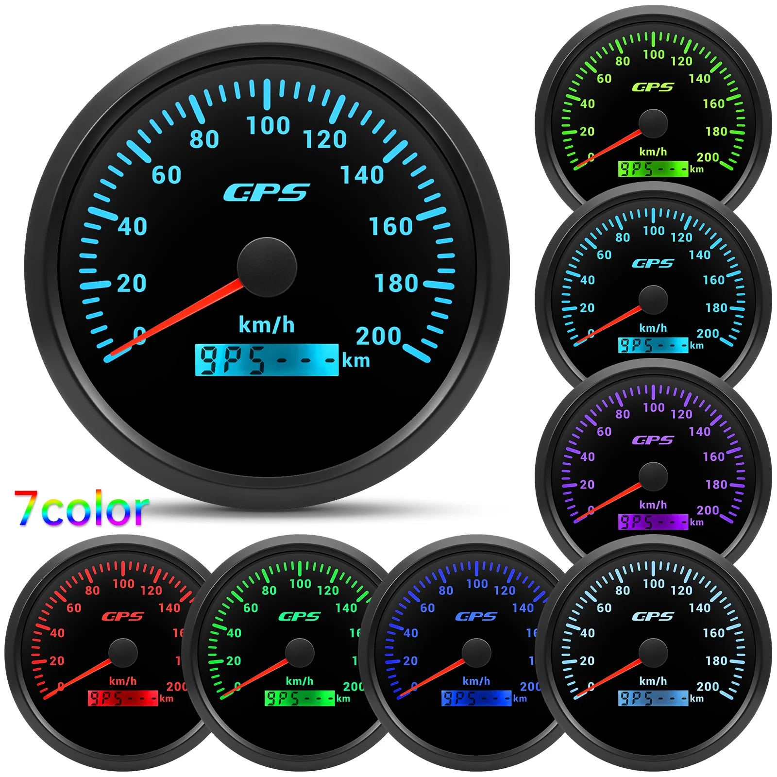 110MM GPS-Tachometer mit GPS-Antenne für 12V 24V Auto Boot Marine 30/60/80/120/200KMH MPH Geschwindigkeitsmesser Kilometerzähler 7 Farben – Detail 6
