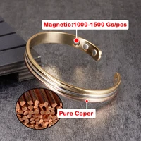 Vinterly Pure Copper Bracelets Magnetic Therapy Arthritis Lines Adjustable High Magnet Open Cuff 8mm Bangles Resizable Jewelry 2